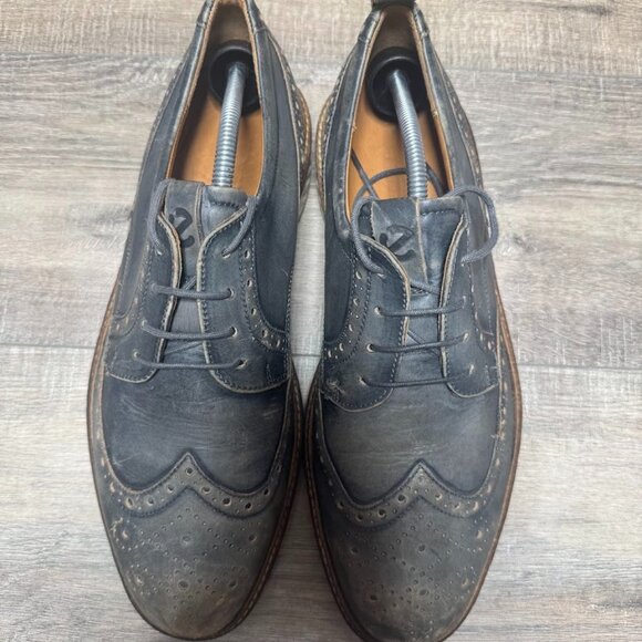 Ecco Phorene Blue Leather Wingtip Shoes Men\'s Size EU 44